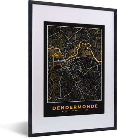 Fotolijst incl. Poster - Dendermonde - Goud - Kaart - Stadskaart - Plattegrond - 30x40 cm - Posterlijst