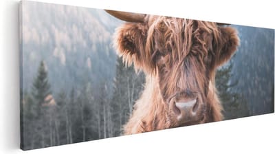 Artaza Canvas Schilderij Hooglander - 60x20 cm - Wanddecoratie Gewei - Muurdecoratie Woonkamer - Kamer Accessoires