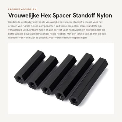 Dailygoods - Vrouwelijke Hex Spacer Standoff - Nylon bevestigingsmiddelen - Zwart - M4x35mm - 20 stuks - Geschikt voor diverse toepassingen