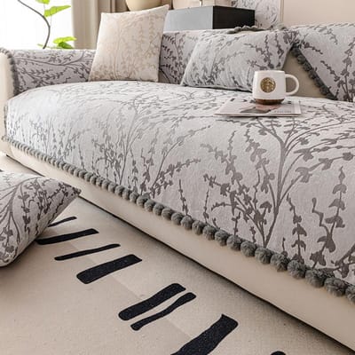 Jacquard Chenille Bankhoes voor Woonkamer met Pomponrand Antislip Bankkussen Mat Handdoek Modulaire Bankhoes Woondecoratie 70x70cm 1pcs