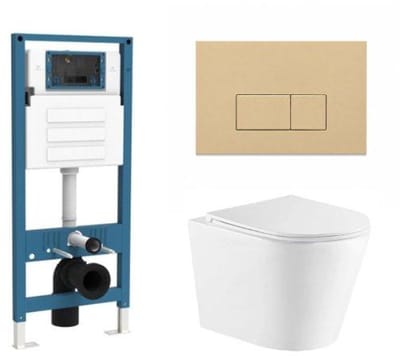 QeramiQ Dely Toiletset - inbouwreservoir Qeramiq Flush - slim zitting - kunststof beige bedieningsplaat - rechthoekige knoppen - mat wit