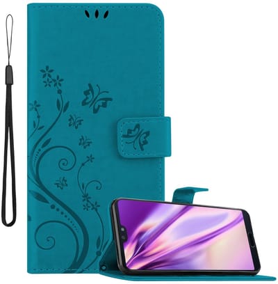 Cadorabo Hoesje geschikt voor Huawei P20 PRO / P20 PLUS in BLOEMEN BLAUW - Beschermhoes in bloemmotief met magnetische sluiting, standfunctie en kaartsleuven Book Case Cover Etui