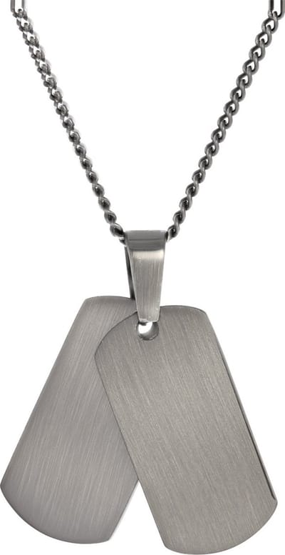Lucardi Heren Ketting met dubbele plaathanger - Staal - Ketting - Vaderdag Cadeautje - 55 cm - Zilverkleurig