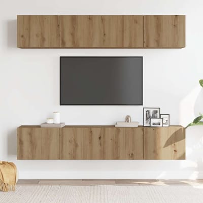 vidaXL - Tv-wandkasten - 4 - st - bewerkt - hout - artisanaal - eikenkleurig
