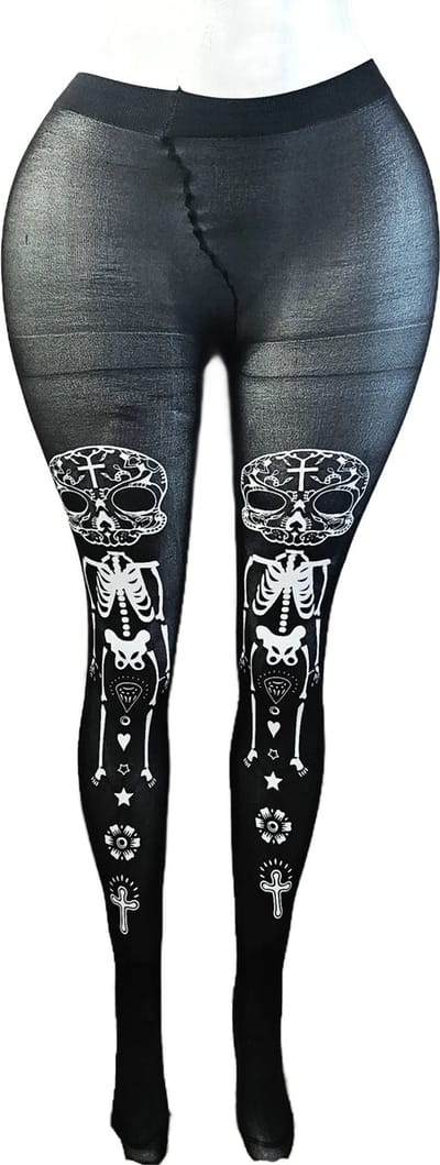 BamBella ® - Panty -Onesize - gaas maillot dunne pantys Dames - Onesize - lingerie van kant zwart halloween skull