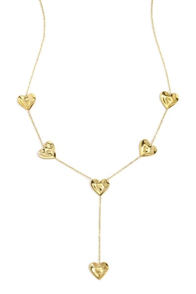 Bijoutheek Collier Y-Vorm Hartjes Gehamerd Goud