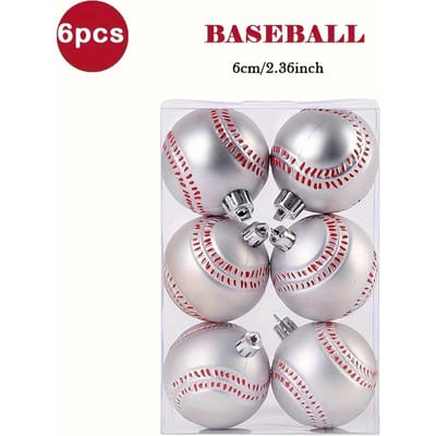 6 Stuks Kerstballen Kerstboomversiering Feestdecoratie Benodigdheden Boomhangende Voetballen/Basketbalen/Voetballen/BaseballsKerstballenThuis Baseball gray