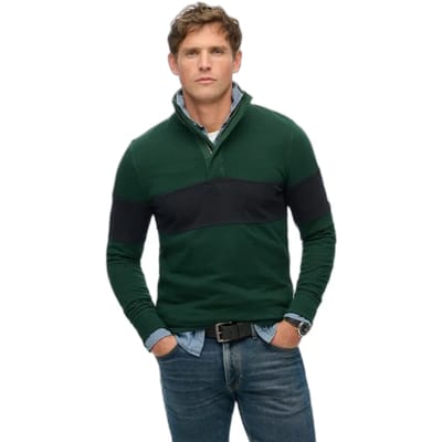 Superdry Classic Rugby Henley Lange Mouw Poloshirt Groen S Man