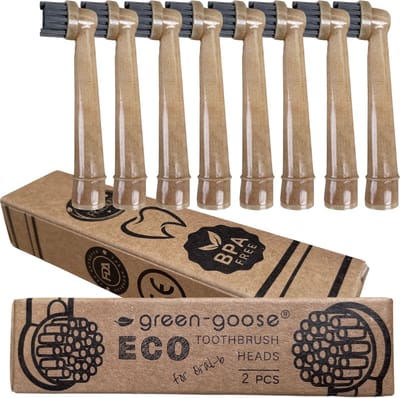 green-goose® Oral B Bioplastic Opzetborstels - 8 Stuks - Plant-based Materiaal - Houtskool Haren - BPA-vrij