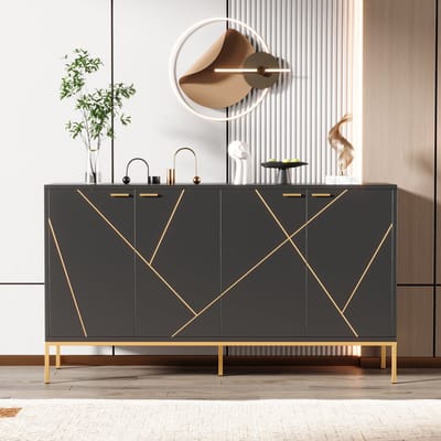 REDOM - Dressoir - Verstelbare Legplank En Metalen Poten - Modern Klassiek - Woonkamer - Spaanplaat En Metaal - Zwart - 150 X 40 X 80 Cm