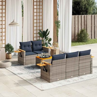 vidaXL - 6-delige - Loungeset - met - kussens - poly - rattan - grijs