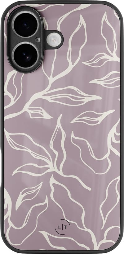 Hoesje geschikt voor iPhone 17 - Lila leaves - Luxe Glazen Hardcase - Hippe print - Paars - Leuke Telefoonhoesjes