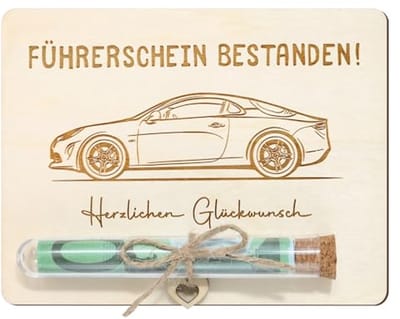 Houten Rijbewijs Geld Cadeau Verpakking met Proefbuisjes - Grappig Rijbewijs Cadeau voor Mannen en Vrouwen