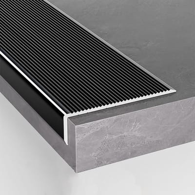 Trapneusprofiel Aluminium - Antislip Treden - Veiligheid Binnenshuis - L-vormig Ontwerp - 90 cm Lengte - Zwart
