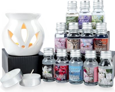 Aromabrander met Etherische Oliën Keramiek 15 delig - Oliebrander - Geurbrander - Olie Set - Waxbrander - Aroma Diffuser