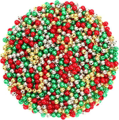 1200 stuks kerstkralen, 6 mm, rood, groen, goud, zilver, voor kerstversiering, feestdecoratie, doe-het-zelf handwerk