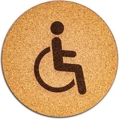 Wc bordje – Gehandicapt – Rond – Kurk – 10 x 10 cm - Toilet bordje – Deurbord – Zelfklevend