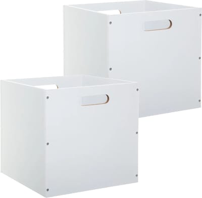 5Five Opbergmand/kastmandje - Set van 2x stuks - Wit - 31 x 31 x 31 cm - 29 liter - Vakkenkast manden - Hout - Opvouwbaar