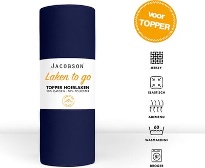 Jacobson - Hoeslaken Topper - 140x200cm - Jersey Katoen - tot 12cm matrasdikte - Donkerblauw