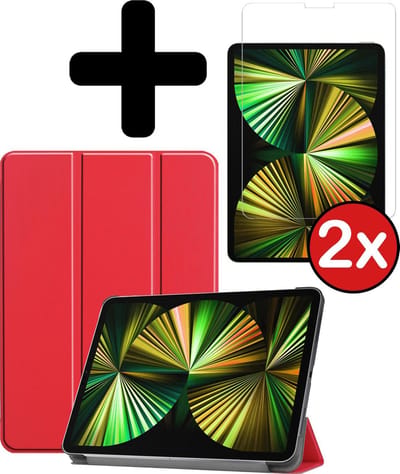 Hoesje - Geschikt voor Apple iPad Pro (2021) - 12.9 inch - Met Screenprotector - Hardcover Book Case - Trifold Bookcase Hoes - Hard Cover - Tablethoes - Rood