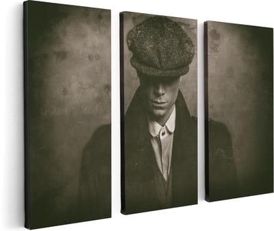 Artaza Canvas Schilderij Drieluik Engelse Gangster Uit Jaren 1920 cm - Zwart Wit - 120x80 cm - Wanddecoratie Woonkamer - Schilderijen - Muurdecoratie