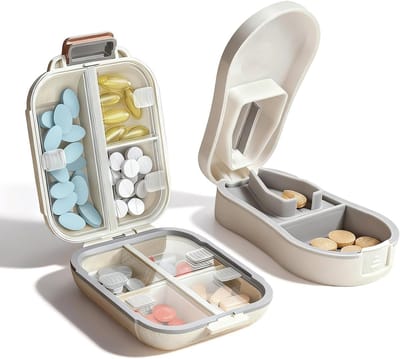 Handige Weekdoos voor Medicijnen met Pillen Snijder, Draagbare Organizer voor Vitaminen en Supplementen, BPA-vrij en Compact voor Reizen