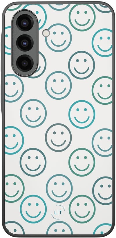 Leuke Telefoonhoesjes - Hoesje geschikt voor Samsung Galaxy A36 - Happy faces - Backcover zwart - Print / Illustratie - Blauw