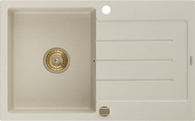 Mexen Bruno granieten gootsteen 1-koer met afdruiprek 795 x 495 , beige, gouden sifon - 6513791010-69-G