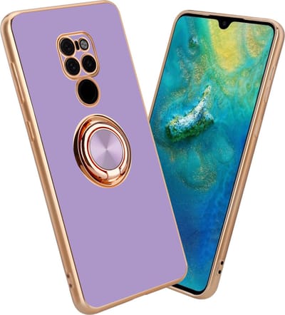 Cadorabo Hoesje geschikt voor Huawei MATE 20 in Glossy Licht Paars - Goud met ring - Beschermhoes van flexibel TPU-silicone Case Cover met camerabescherming en magnetische autohouder