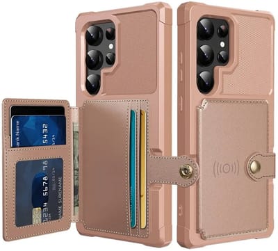 Portemonnee Hoesje Geschikt voor Samsung Galaxy S25 Ultra - Back Cover met Pasjeshouder - Telefoonhoesje voor Pinpas - Kaarthouder op Achterkant - Case met Magneet Roze
