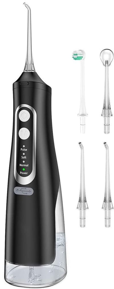 Deze elektrische waterflosser is een snoerloze monddouche met 3 opzetstukken, 4 reinigingsstanden, een waterreservoir van 310 ml, een IPX7 waterdichtheidsclassificatie, een 1500 mAh accu en ondersteuning voor Type-C opladen.