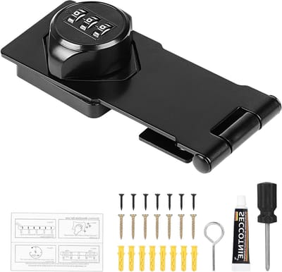 Robuuste 4.5 Inch Mechanische Combinatieslot voor Kleine Deuren, Schuurdeuren en Tuinpoorten met 3-cijferige Code en Schroeven, Zwart