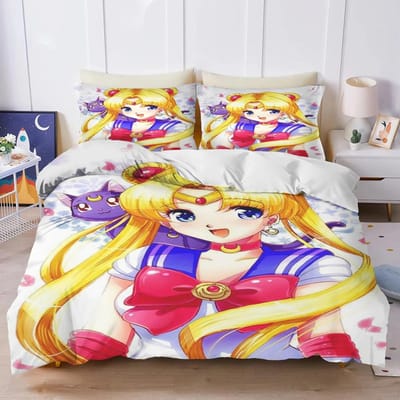 Anime S-Sailor & M-Moon Beddengoedset, Dekbedovertrek Dekbed Bedset Quiltovertrek Kussensloop, King Queen Twin Maat Jongens Meisjes Volwassenen 70x133cm 2pcs