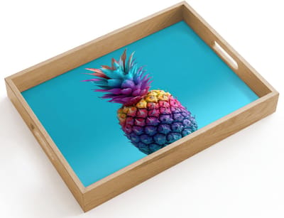 Dienblad hout 40x30 cm - Schootdienblad - Ananas - Regenboog - Blauw - Popart - Borrelplank rechthoek - Plateau dienbladen
