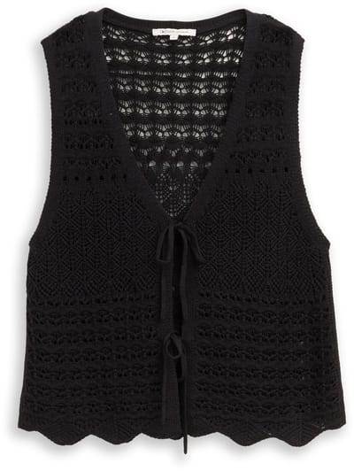 Tom Tailor Denim - Gebreide vesten met gaasmotief - Maat M - deep black