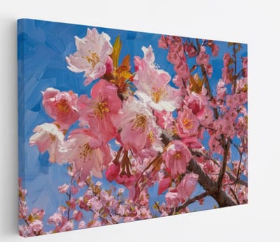 Saammp Canvas Schilderij - Boom met roze bloesem - Bloemen - abstract - 45x30 - Foto op canvas - Wanddecoratie - Muurdecoratie Woonkamer - Kantoor Decoratie