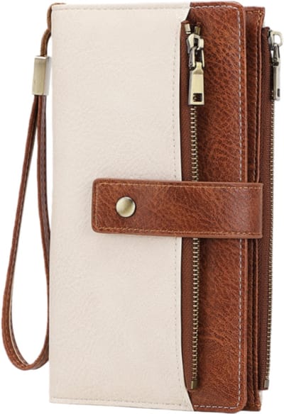 Drievoudige portemonnee - Retro stijl - RFID-beveiliging tegen diefstal - Grote capaciteit met meerdere kaartsleuven - 19,3*11*2,5 cm - Bruin en wit - 1 stuk