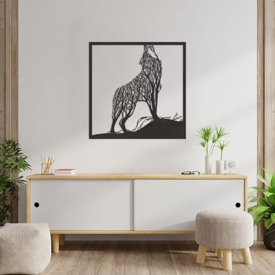 Wanddecoratie Wolf - Muurdecoratie Wolf - Muurdecoratie Hout - Wanddecoratie Hout - Muurdecoratie Woonkamer - Wanddecoratie Woonkamer - Wanddecoratie Natuur - Wanddecoratie Dieren - Home Decor - Wall Line Art - 59 x 59 cm