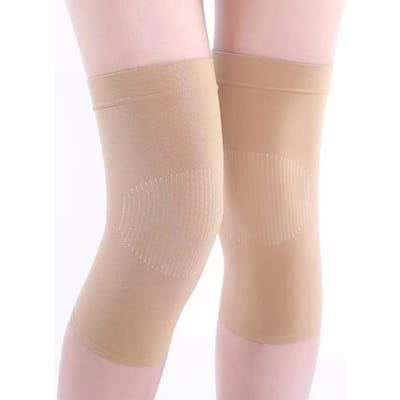 1 Paar Zachte Kniebeschermers Ultra Dunne Naadloze Kniebeschermers Voor de Winter Ergonomisch Ontwerp Houdt Benen Warm Gebruik beige