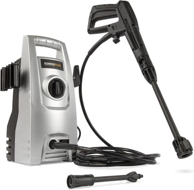 Powerplus Elektrische Hogedrukreiniger POWXG90400 - 1200 W Terrasreiniger, start/stop functie, max. druk van 100 bar en temperatuur van 50 °C, 3 m slang en accessoires inbegrepen, Reinigen van auto's, meubelen en fiets
