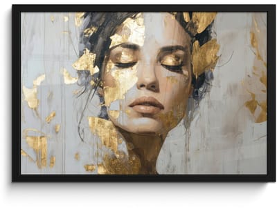 Poster in lijst - Fotolijst 60x40 cm - Posters - Sierlijk - Vrouw - Goud - Ogen - Posterlijst zwart - Decoratie - Wanddecoratie woonkamer - Muurdecoratie slaapkamer