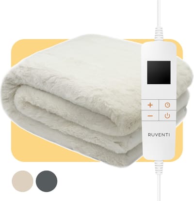 Ruventi Luxe Elektrische Deken - 180 x 130 cm XL Beige - 10 Standen - Overhittingsbeveiliging - Super Zacht - Wasmachine Bestendig