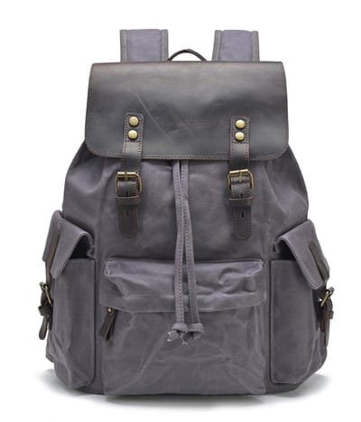DE LAMASSU® Vintage Canvas Laptoptas 15 inch – Motor & Fiets Geschikt – Harde Achterkant – Rugzak – Canvas & Echt Leer