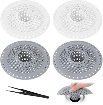 Haarzeef douche met 1 pincet, universele afvoerzeef voor keuken, douche, badkuip, wastafel, anti-verstopping gootsteenzeef (grijs + wit)