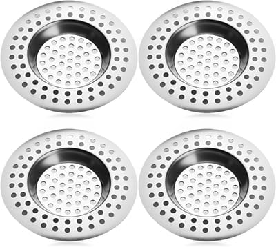 QTTVBTNA -4 stuks RVS afvoersieb set – roestvrijstalen zeef voor gootsteen, douche & wastafel – haarzeefje tegen verstopping, duurzaam en eenvoudig schoon te maken