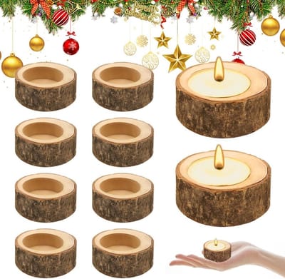 Set van 12 Houten Kaarsenhouders - Natuurlijke Decoratie voor Kerst, Bruiloften en Thuisgebruik - Geschikt voor Kaarsen met een Binnen Diameter van 40 mm