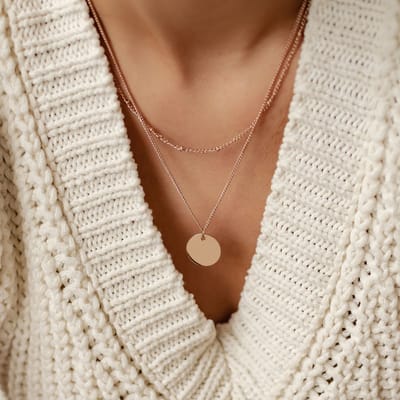 Hey Happiness Cirkel Laagjes Ketting Dames – Roestvrij Staal 18K Roségoud Verguld – Verstelbaar – Waterproof – Kralenketting + Ronde Hanger - Roségoud