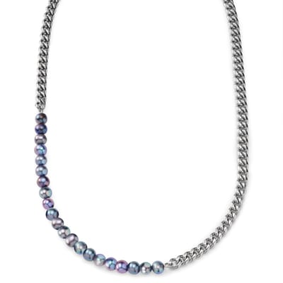 Ocata | Ketting met Zilverkleurige Gourmet Schakels en Zwarte Parels