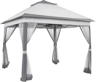 Tuinhuisje Opulence - Voor Buiten en Patio - Met 4 Afneembare Klamboes, UV- en Regendicht - Opvouwbaar met Dubbele Dakrand - 3,3 x 3,3 m - Lichtgrijs