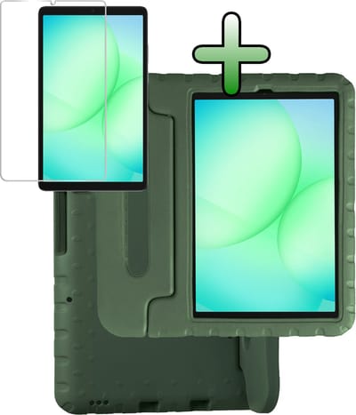 Hoesje Geschikt voor Samsung Galaxy Tab A11 - Met Screenprotector - Kinderhoes Shockproof Bumper - Kidsproof Case - Tablet Hoes - Kinder Hoes Cover - Donkergroen